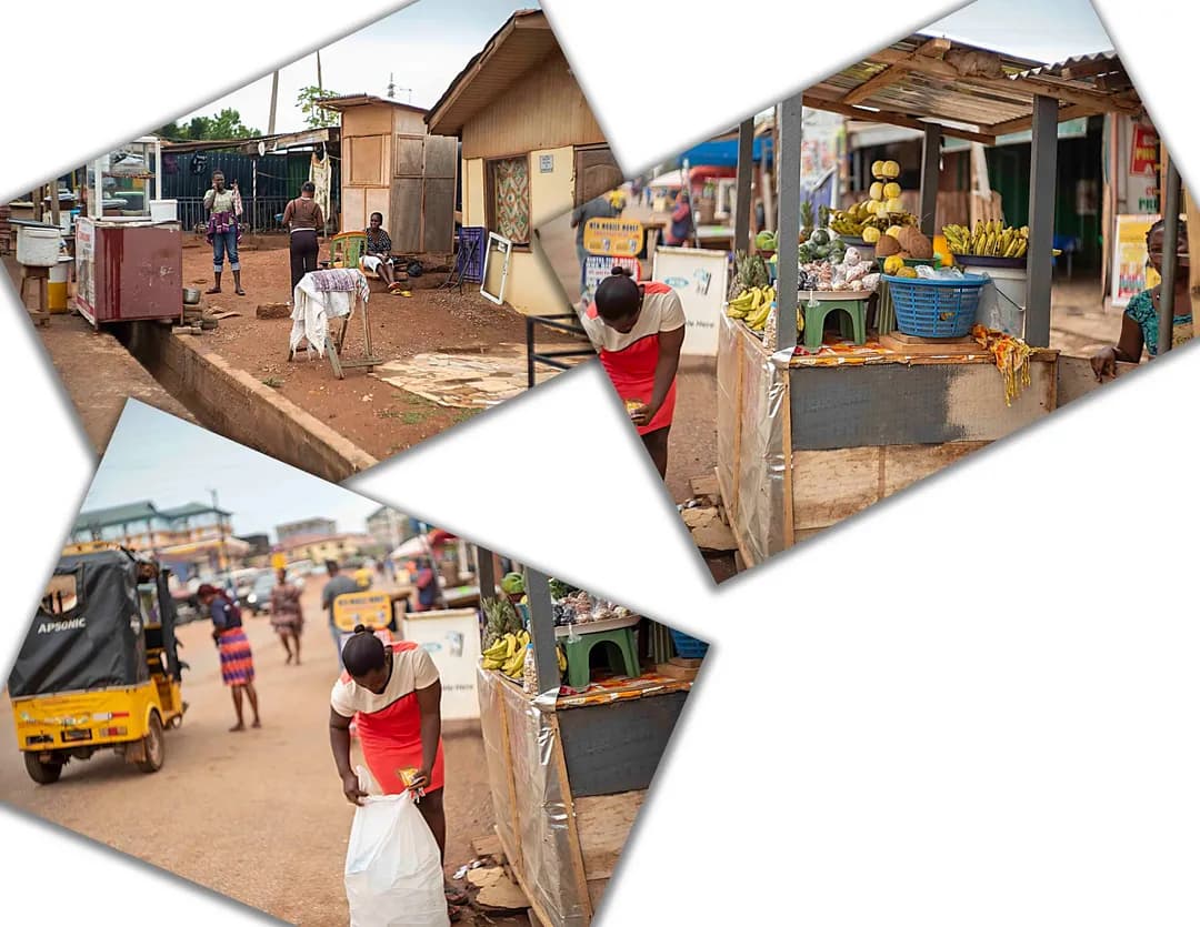 Ghana Love 1 — woman inj red and white at road 13x19